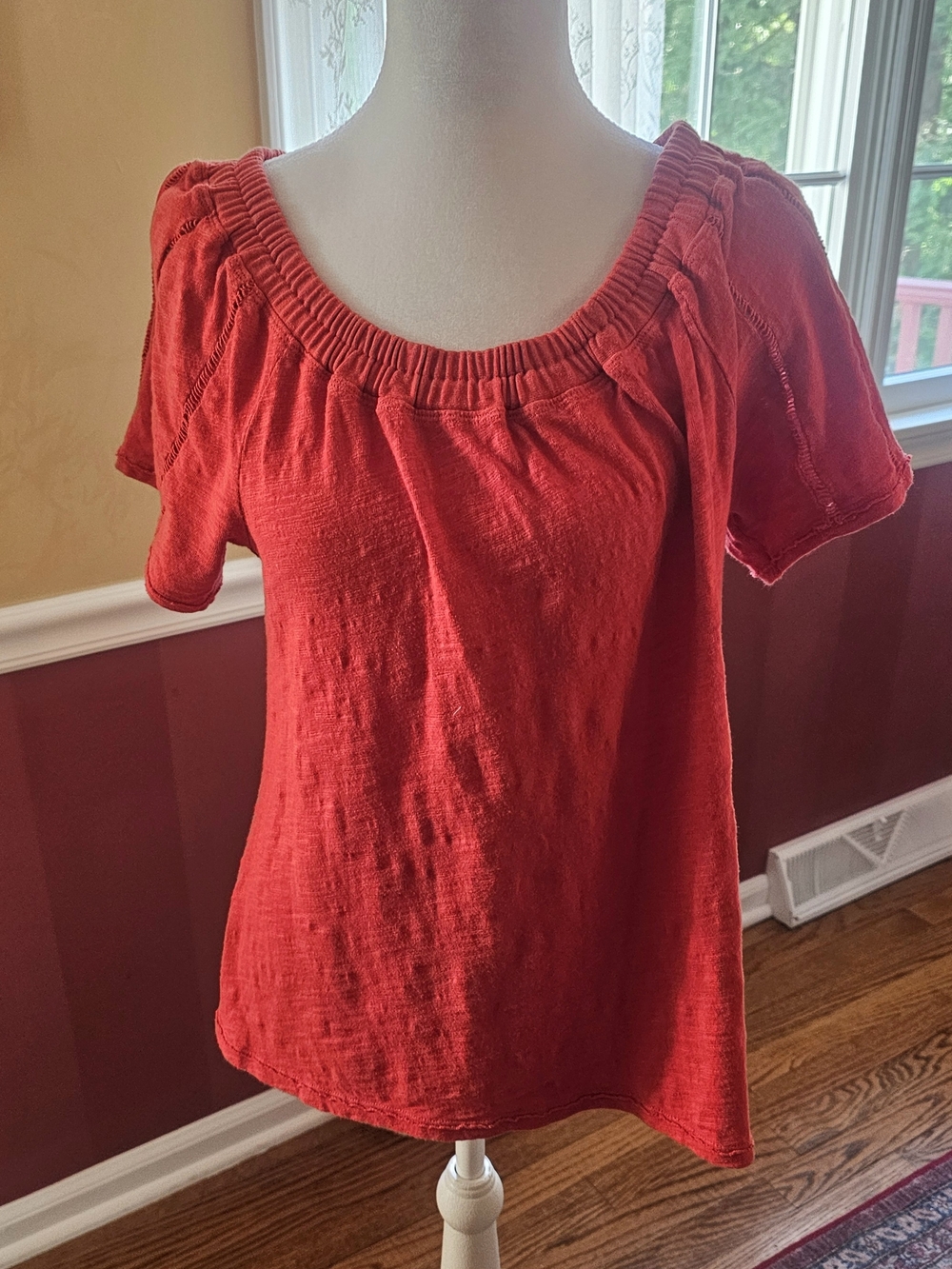 Anthropologie Red Short-Sleeve Scoop Neck Tee
